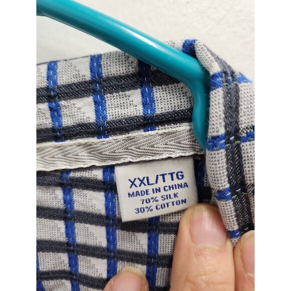 Tommy Bahama Mens Plaid Silk Blend Shirt XXL Blue Gray Button Up Short Sleeve - Picture 4 of 8